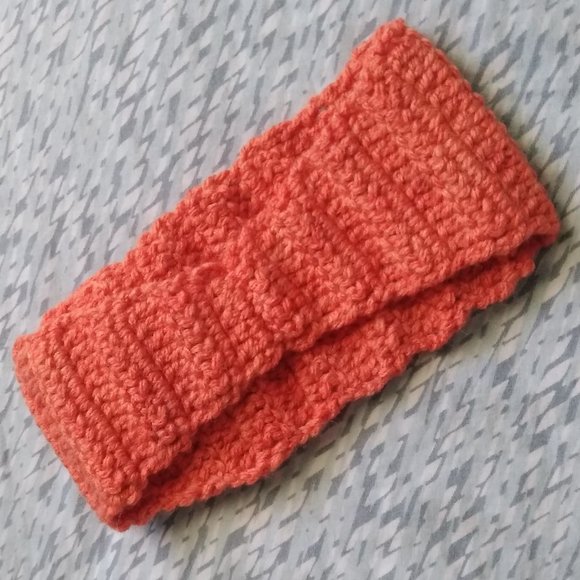 Handmade Crochet Orange Headband w/ Crochet Flower for Girls - Picture 4 of 4